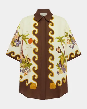 Alemais Island Cove Button-Front Linen Shirt