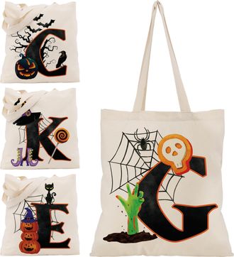 Generic Halloween Initial Tote Bags Gifts for Girl Boy - 15x16 Personalised Trick or Treat Bag Pumpkin Party Canvas Shoulder Bag C1 (Initial G)