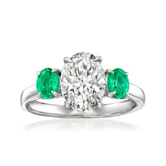 Ross-Simons Lab-Grown Diamond Ring With. Emeralds in 14kt White Gold