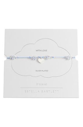 Estella Bartlett Louise Heart & Flower Beaded Slide Bracelet in Silver at Nordstrom