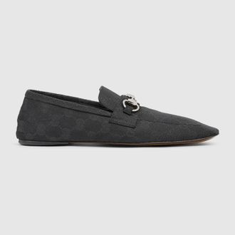 Gucci Womens Loafer With Horsebit, Black, GG Canvas