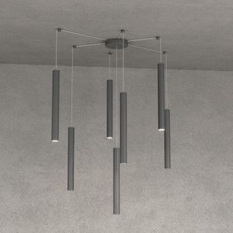 Top-Light Lampadario top light round tube 1174 s7 gu10 led cilindro metallo classico moderno, finitura metallo grigio-antracite