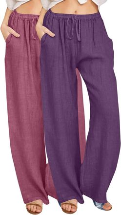 Generic Wide Leg Linen Trousers for Womens UK Cream Pants Ladies Summer Pants Cropped Womens Casual High Waisted Wide Leg Tie Dying Pant Trousers