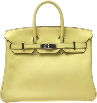 Herm&egrave;s Birkin Yellow Swift With Palladium Hardware Yellow Leather Handbag (Pre-Owned)