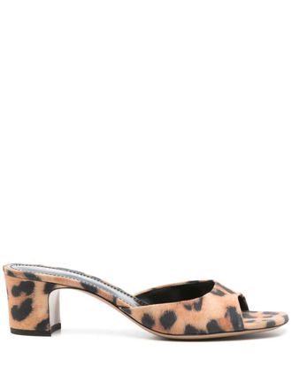 PARIS TEXAS Lara Mules In Leather With Heel And Animalier Print