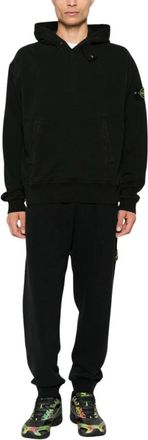 Stone Island Brushed Cotton Fleece Hooded Sweatshirt - Heren - Hoodies - Zwart - L - Katoen - Hoodies & sweatvesten