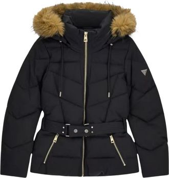 Guess Nieuwe Fatema Korte Riem Puffer - Dames - Winterjassen - Zwart - XS - Leer - Jassen