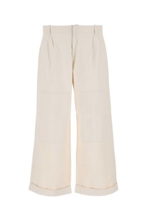 Etro Etro Melange Ivory Stretch Cotton Wide Leg Pant
