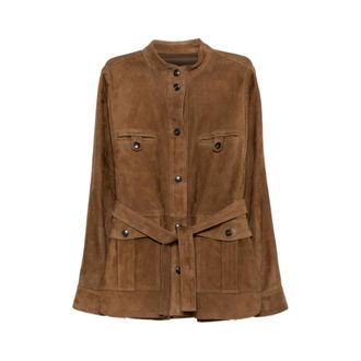 Yves Salomon Leather Jackets, female, Brown, Size: XS Belted Leather Jacket