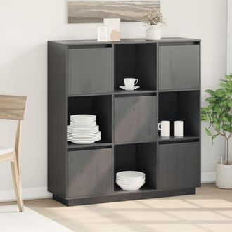 vidaXL Vidaxl - Aparador Alto De Madera Maciza De Pino Gris 110,5x35x117 Cm