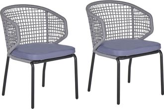 Beliani Beliani - Conjunto De 2 Sillas De Jard&iacute;n Cojines Grises Estructura De Metal Negro Exteriores Palmi