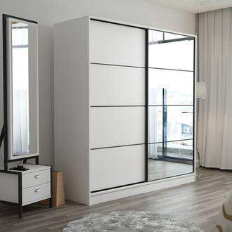 Dmora Armario 2 Puertas Cascia, Ropero Dormitorio 5 Estantes, Perchero, 2 Puertas, 180x210h Cm Blanco
