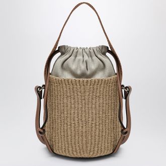 Chlo&eacute; Small Woody bucket bag in woven paper and leather, beige