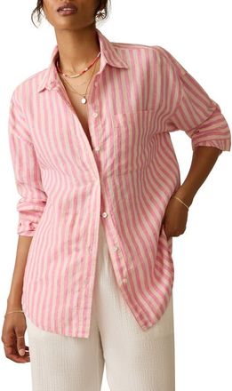 Faherty Laguna Stripe Linen Button-Up Shirt in Pink Lucy Stripe at Nordstrom Rack, Size Xx-Small