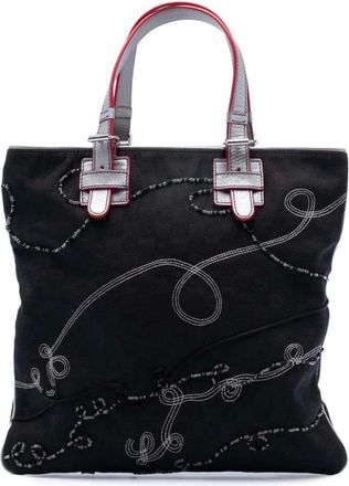 Loewe Pre-owned Tote Bags, female, Black, Size: ONE SIZE Pre-owned Vintage Tote Bag with Embroidered Detail