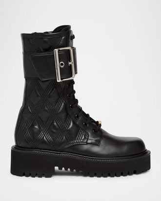 Valentino Garavani Quilted 67 VLogo Leather Combat Boots