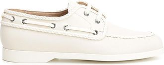 Valentino Garavani Ivory White Leather Boat Loafer