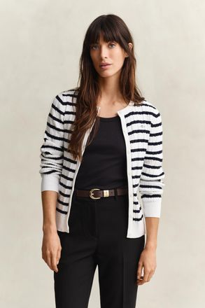 GANT Women Striped Cable Knit Cardigan (XXL) EGGSHELL