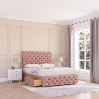Sloomy Highbury Divan Bed Base No Drawers & 54 Floor Standing Headboard in Pink | Size: Single
