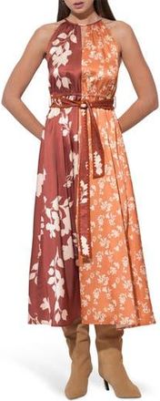 Adelyn Rae Sandi Two-Tone Mixed Floral Print Satin Dress in Marigold/Brown at Nordstrom Rack, Size X-Small