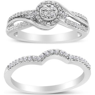 House of Brilliance Silver 1/3 Cttw Diamond Bridal Set Ring and Band in White at Nordstrom, Size 11