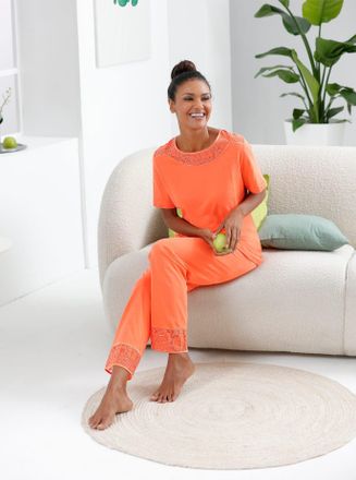 Ascafa Schlafanzug ASCAFA, Damen, Gr. 36/38, orange, 50% Baumwolle, 50% Modal, Spitze:26% Polyamid, 74% Viskose, rn% 2 Teile mit untersch. Material, Homewear