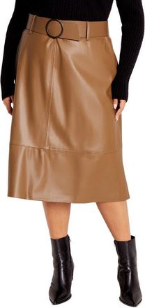 City Chic Untamed Belted Faux Leather Skirt in Tan at Nordstrom