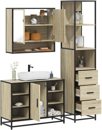 vidaXL Vidaxl - Set De Muebles De Ba&ntilde;o 3 Pzas Madera Contrachapada Roble Sonoma