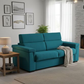 Dmora Dmora - Sof&aacute; Cama 3 Plazas Benedetto, Sof&aacute; Convertible Para Sal&oacute;n, Acolchado, Desenfundable, Calidad 100% Made In Italy, 225x95 H100 Cm, Azul Claro