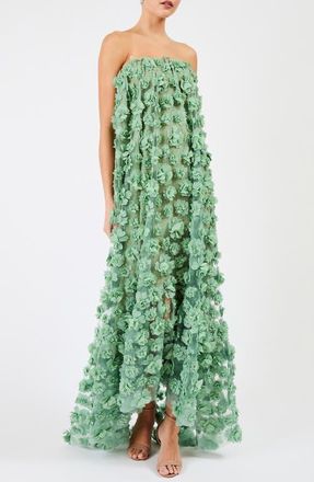 Helsi Athena Floral Appliqu&eacute; & Sequin Strapless Gown in Sage at Nordstrom, Size Xx-Large
