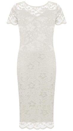 Purple Hanger Womens Short Sleeves Ladies Round Scoop Neckline Stretch Lined Floral Lace Scallop Edge Bodycon Midi Dress Plus Size Cream 22-24