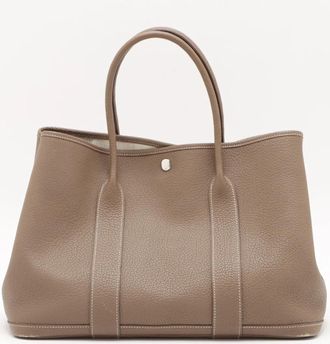Herm&egrave;s Garden Etoupe Gray Leather Handbag Tote Bag (Pre-Owned)