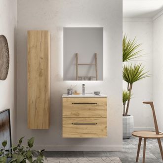 Cygnus Bath Mueble De Ba&ntilde;o Morai 60 Cm Roble Con Tirador Negro Con Lavabo