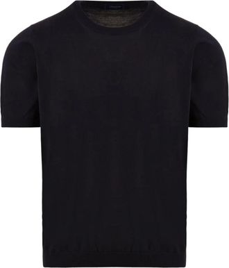 Drumohr Gebreid katoenen T-shirt - Heren - Ronde hals truien - Blauw - XL - Katoen - Truien & Vesten