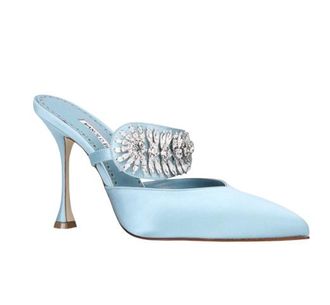 Manolo Blahnik Baby Blue Crystal-embellished Satin Heeled Mules Size 36
