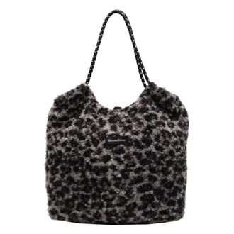 Generic Portable large bag faux plush fashion statement womens shoulder bag(black)