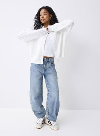 Twik Womens Fuzzy pointelle knit Cardigan Sweater