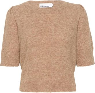 Karen by Simonsen Effen Trui Gebreid Walnoot - Dames - Ronde hals truien - Bruin - 2XL - Truien & Vesten