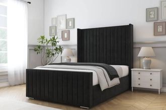 Comfort Beds Chester Plush Bed Frame - 50 Upholstered Wingback Headboard in Black | Size: Single