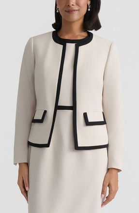 Kasper Stretch Crepe Jacket in Parchment/black at Nordstrom, Size 14P