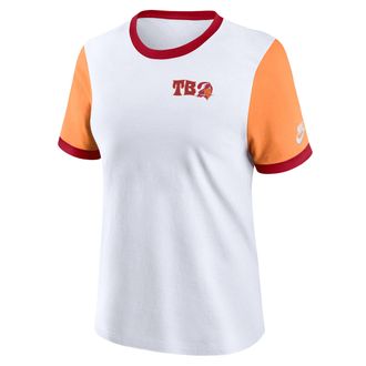 Nike Tampa Bay Buccaneers Rewind Nike Womens NFL Ringer T-Shirt in White | 24901U79YV-2DT