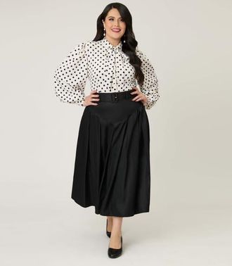 Unique Vintage Plus Size Pleated Midi Skirt in Solid Black at Nordstrom, Size 3X