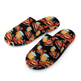 Generic Cartoon Crab with Beer Mens Cozy Memory Foam Slippers Warm Cotton House Shoes Comfy Slipper for Indoor Outdoor