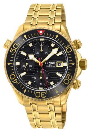 Gevril Group Mens Hudson Yards Chronograph Swiss Automatic, 316L Stainless IPYG Steel Case, Black Enamel Dial,316L Bracelet Watch. - Gold - One Size