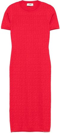 Fendi Abito Midi Aderente In Maglia Di Cotone E Viscosa Ff-Donna