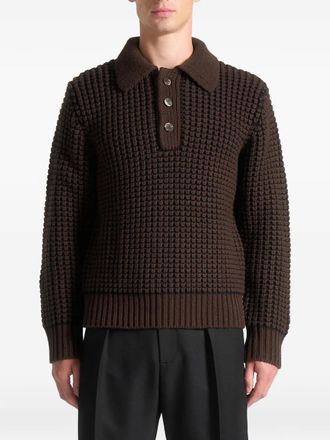 Mani&egrave;re De Voir polo-collar long-sleeve sweater - Brown
