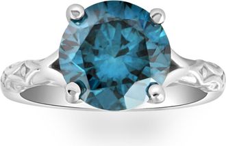 Pompeii3 3Ct Blue Diamond Solitaire Vintage Engagement Ring Lab Grown in 10k White Gold
