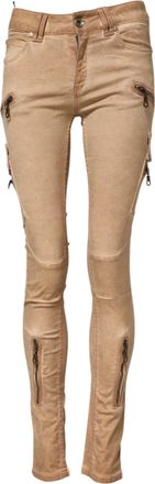 Plein Sud Womens Slim Fit Zipper Pants - Tan Cotton - Size 27 (Waist)