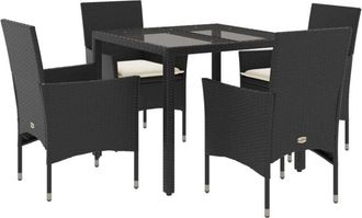 vidaXL Set Comedor Jard&iacute;n 5 Pzas Cojines Rat&aacute;n Sint&eacute;tico Vidrio Negro Vidaxl