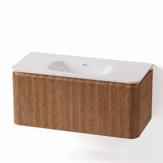 Royal Plaza Terra Edge Badkamermeubelset - 100x45.5x46cm - keramische wastafel wit glans - 1 wasbak - zonder kraangaten - 2 lades - sandwood (licht eiken)